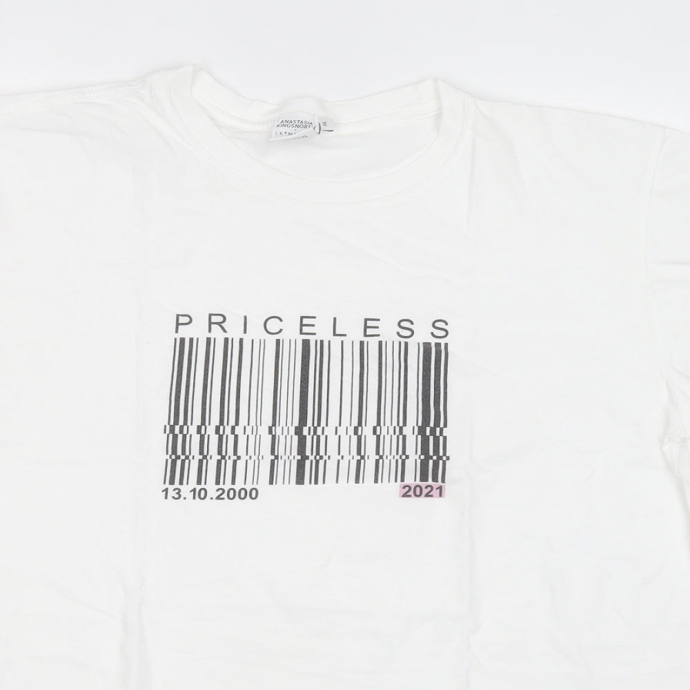 anastasia knightsworth Womens White Cotton Basic T-Shirt Size M Round Neck - Priceless