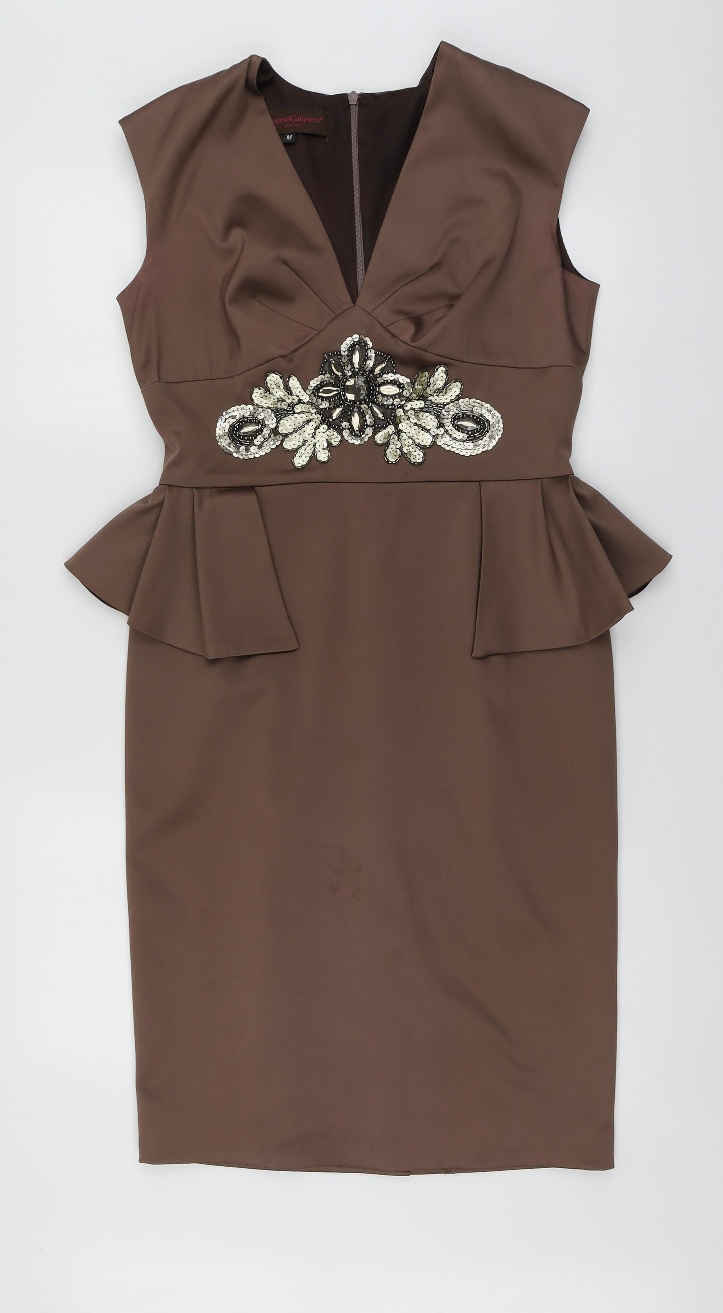 Hunters&Gatherers Womens Brown Geometric Polyester A-Line  Size M  V-Neck