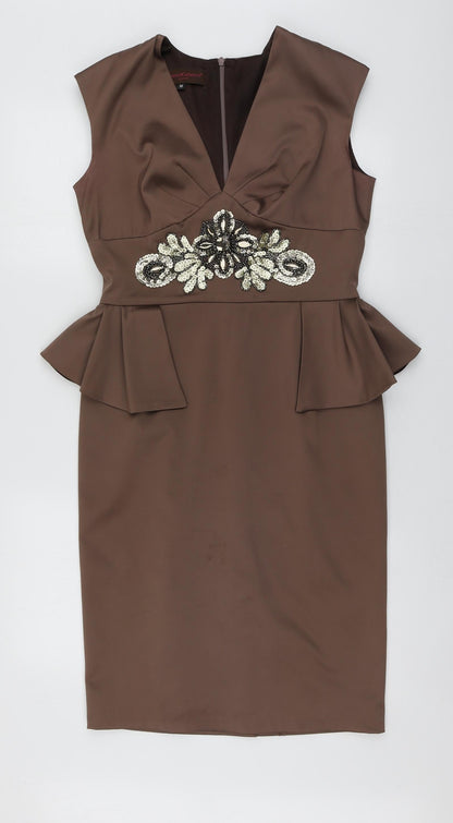 Hunters&Gatherers Womens Brown Geometric Polyester A-Line  Size M  V-Neck