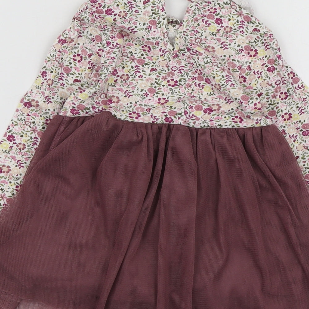 Willow Girls Purple Geometric 100% Cotton Skater Dress  Size 12-18 Months  Round Neck
