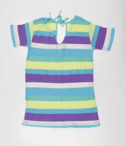 NEXT Womens Multicoloured Striped Polyester A-Line Size M V-Neck - BEACHWEAR