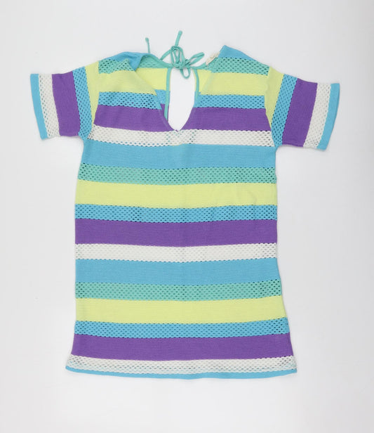 NEXT Womens Multicoloured Striped Polyester A-Line Size M V-Neck - BEACHWEAR