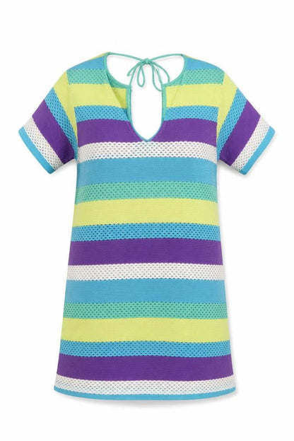 NEXT Womens Multicoloured Striped Polyester A-Line Size M V-Neck - BEACHWEAR