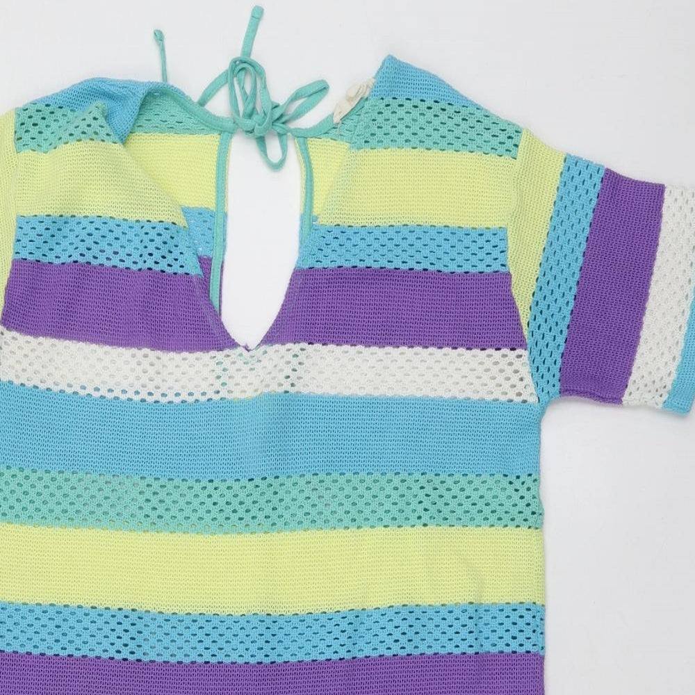 NEXT Womens Multicoloured Striped Polyester A-Line Size M V-Neck - BEACHWEAR