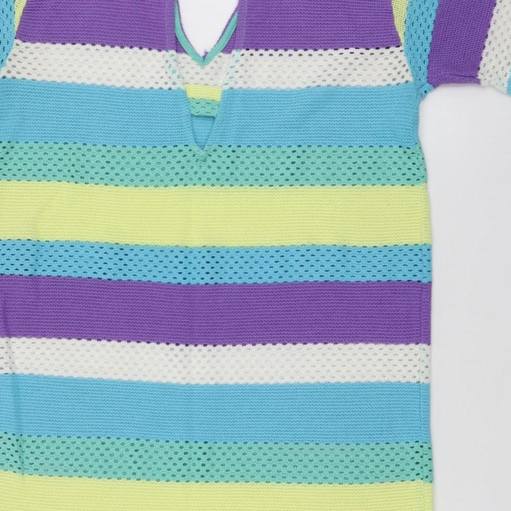 NEXT Womens Multicoloured Striped Polyester A-Line Size M V-Neck - BEACHWEAR