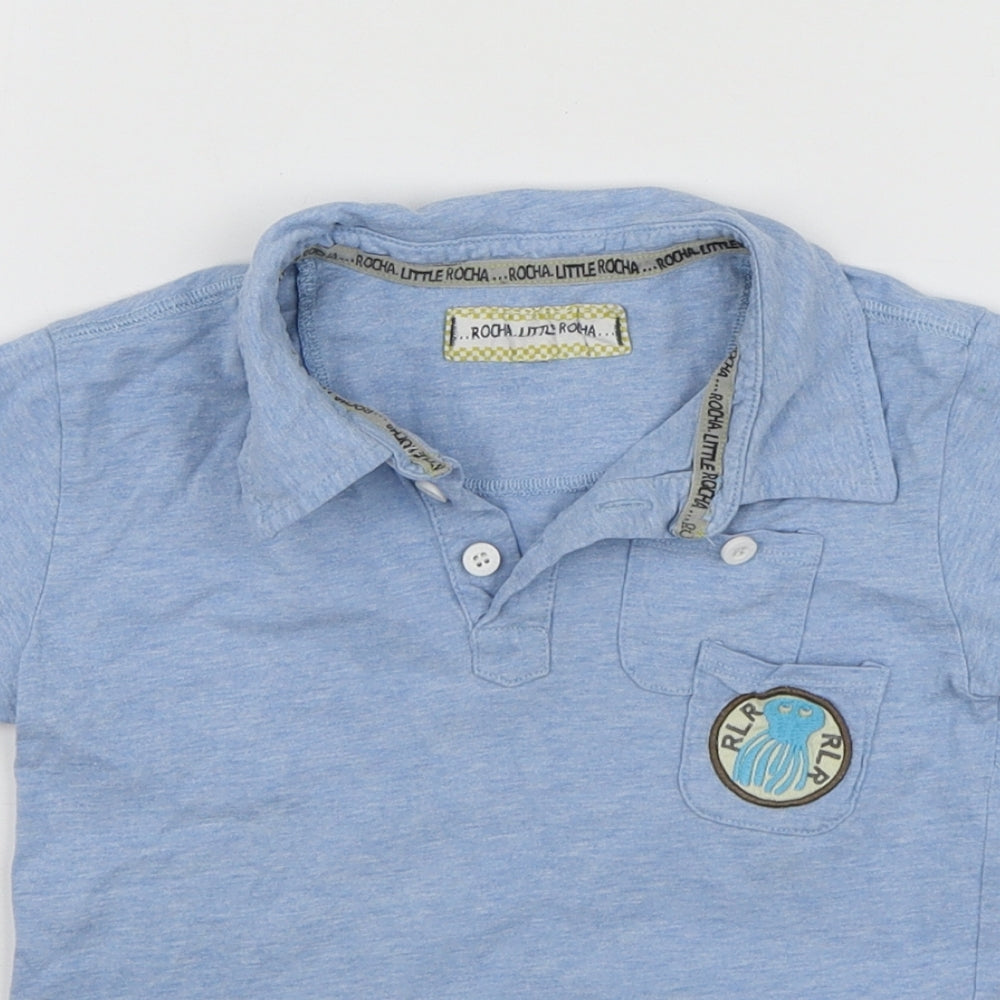 Rocha Boys Blue Cotton Basic Polo Size 4-5 Years Collared
