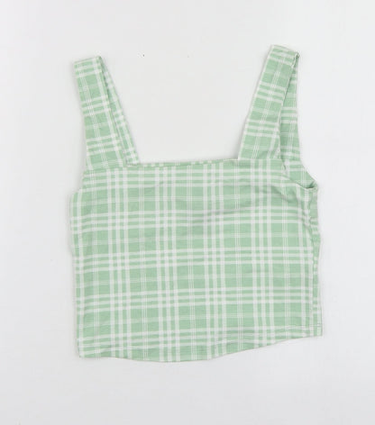 New Look Girls Green Plaid Cotton Basic T-Shirt Size 10-11 Years Square Neck