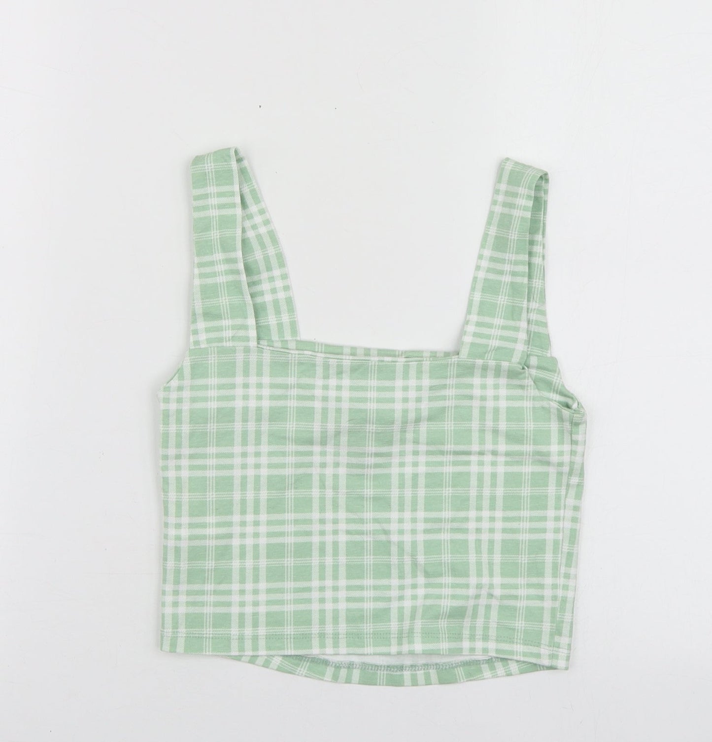 New Look Girls Green Plaid Cotton Basic T-Shirt Size 10-11 Years Square Neck