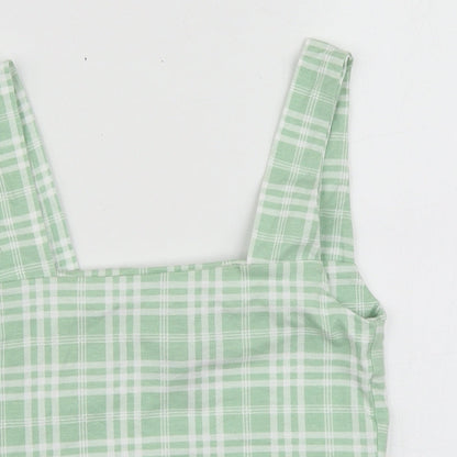 New Look Girls Green Plaid Cotton Basic T-Shirt Size 10-11 Years Square Neck