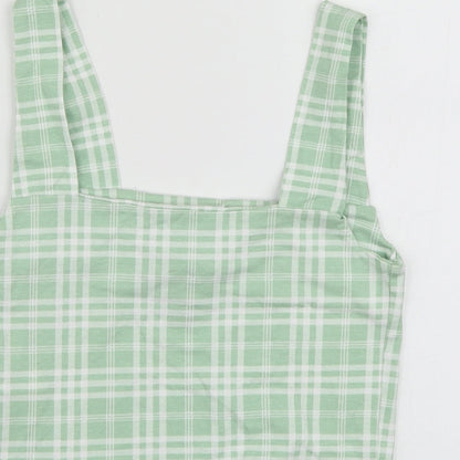 New Look Girls Green Plaid Cotton Basic T-Shirt Size 10-11 Years Square Neck