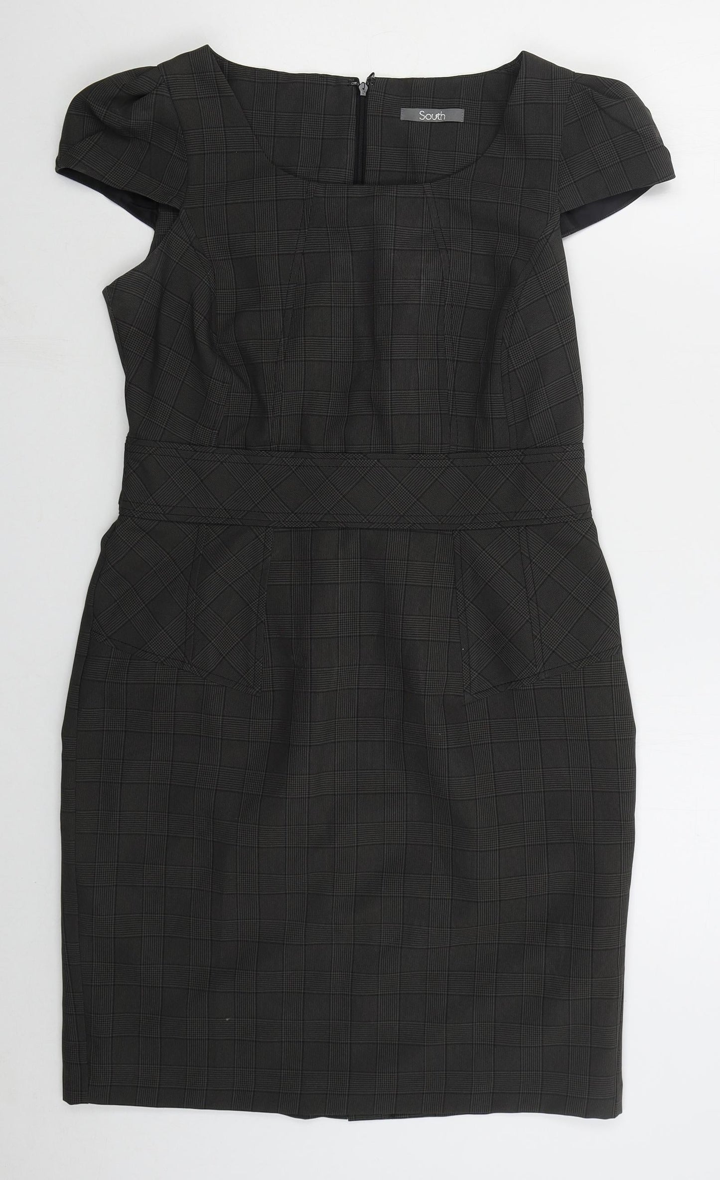 Shop Direct Womens Grey Check Polyester Pencil Dress  Size 10  Round Neck Zip