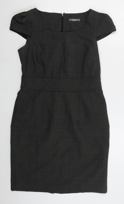 Shop Direct Womens Grey Check Polyester Pencil Dress  Size 10  Round Neck Zip