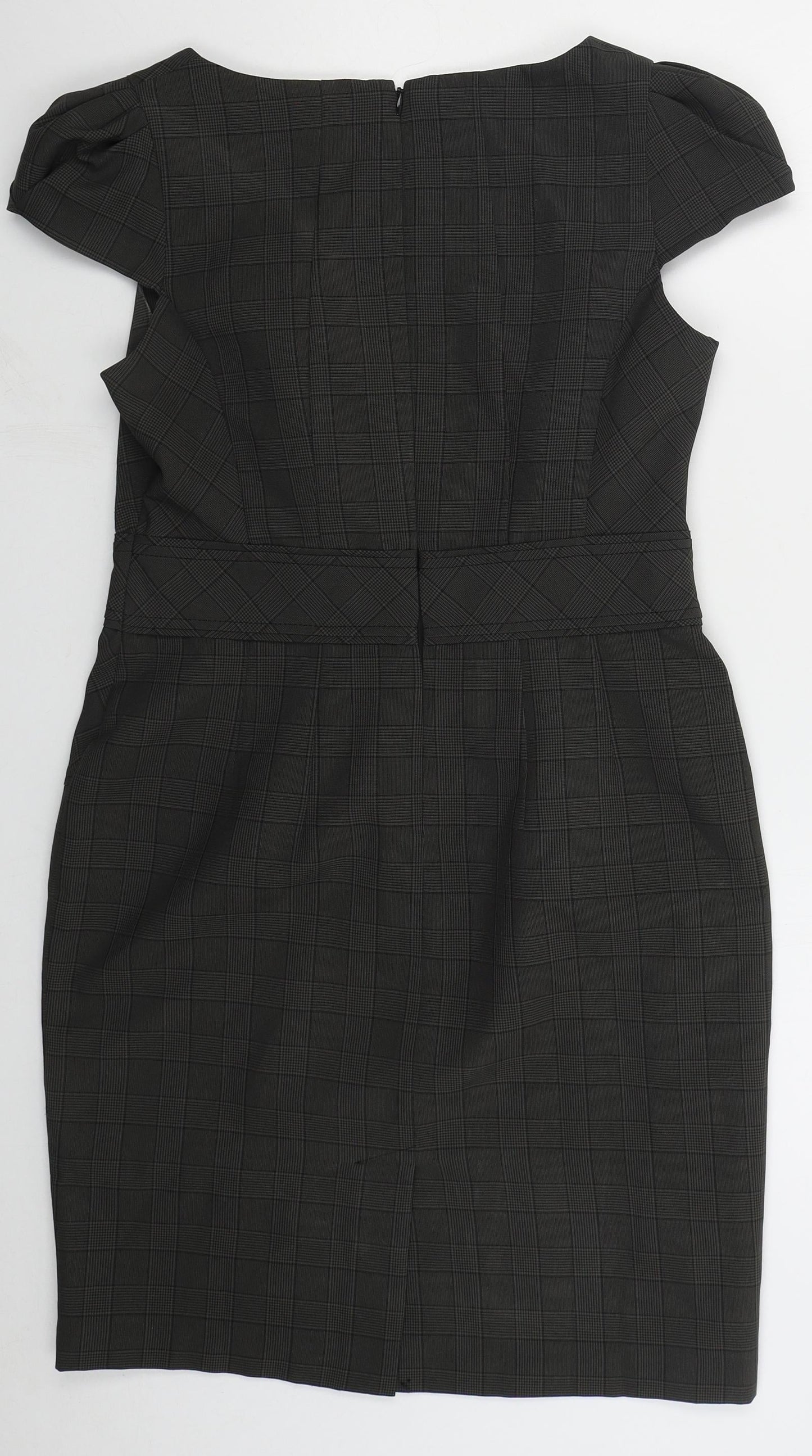 Shop Direct Womens Grey Check Polyester Pencil Dress  Size 10  Round Neck Zip