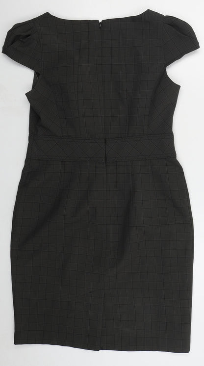 Shop Direct Womens Grey Check Polyester Pencil Dress  Size 10  Round Neck Zip