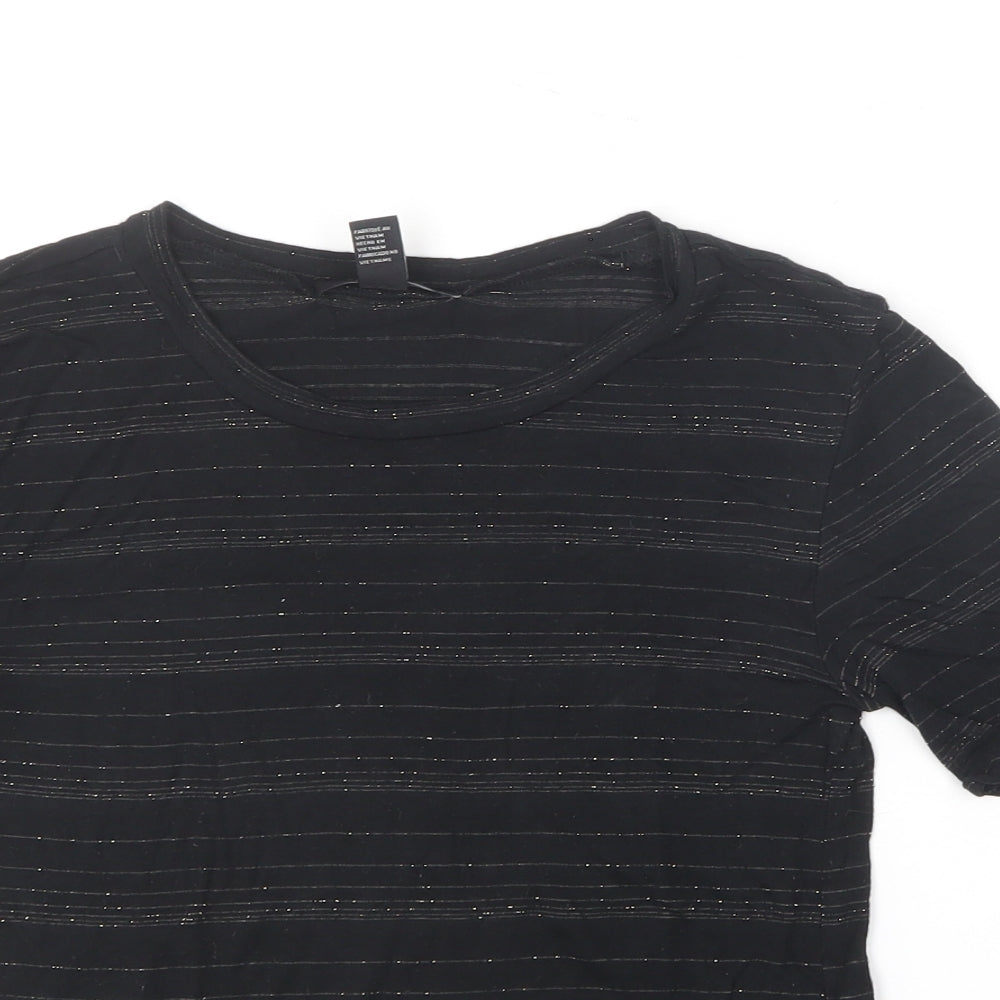 FOREVER 21 Womens Black  Nylon Basic T-Shirt Size S Round Neck