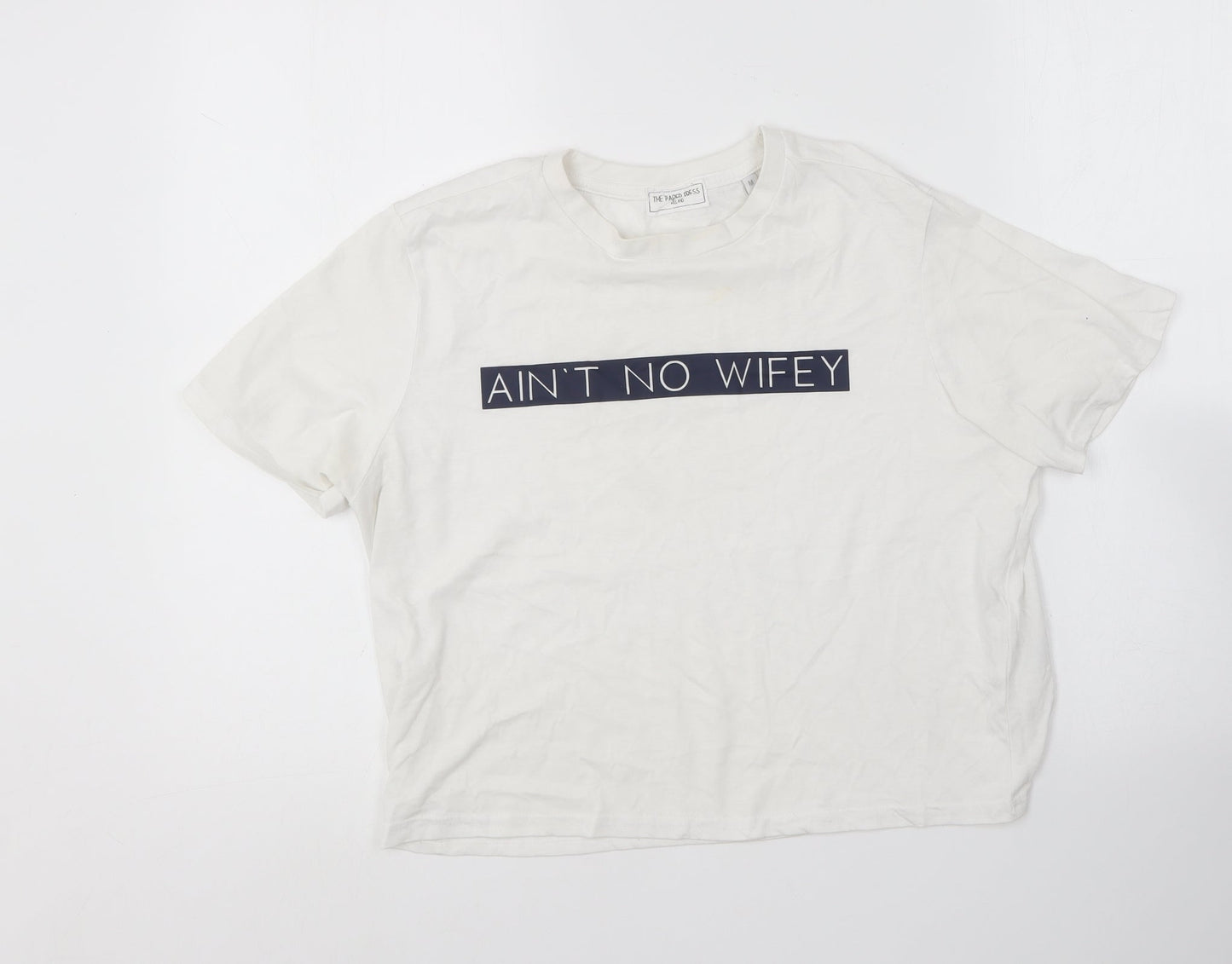 The Paper Press Womens White  Cotton Basic T-Shirt Size M Round Neck