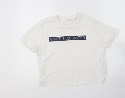 The Paper Press Womens White  Cotton Basic T-Shirt Size M Round Neck