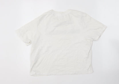 The Paper Press Womens White  Cotton Basic T-Shirt Size M Round Neck