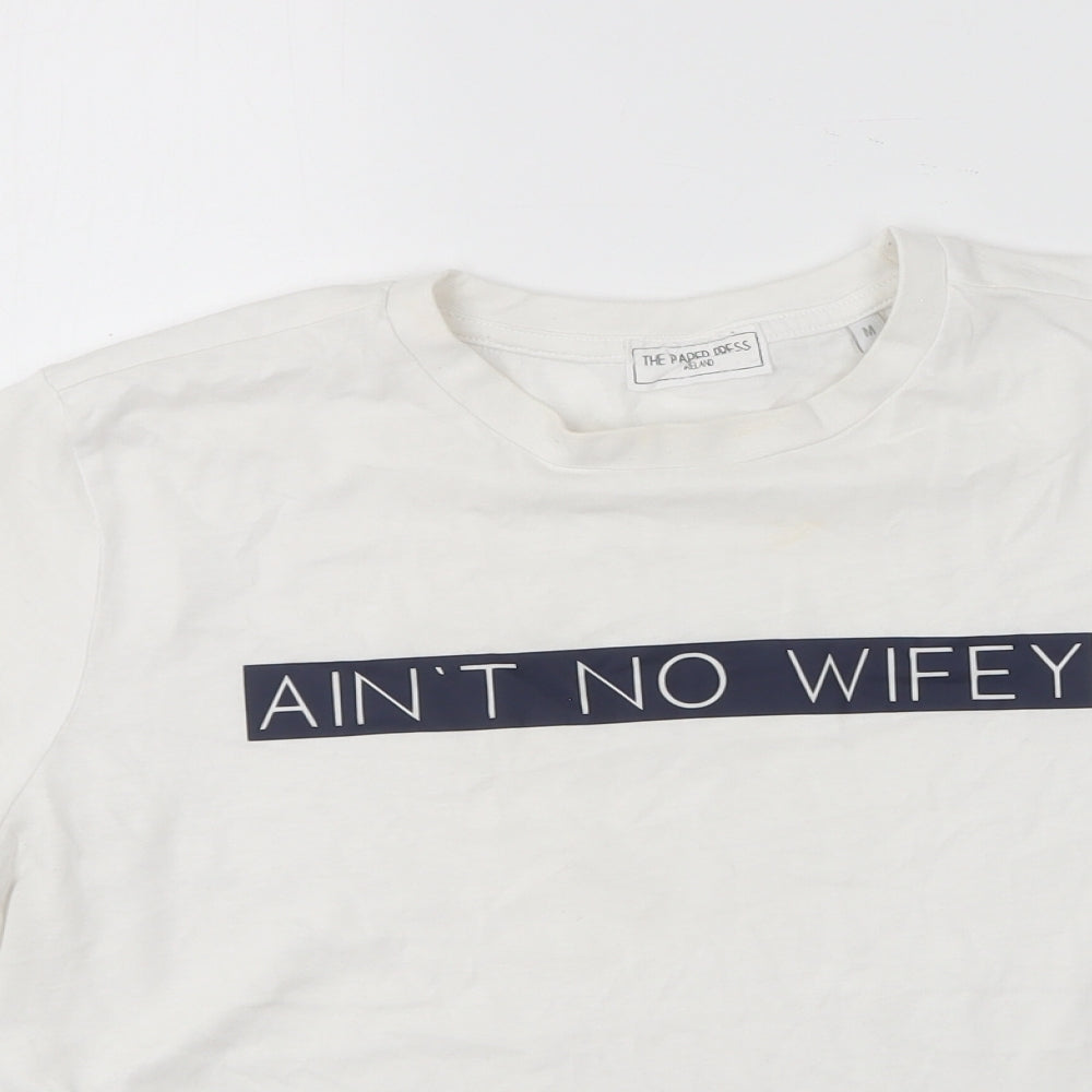 The Paper Press Womens White  Cotton Basic T-Shirt Size M Round Neck