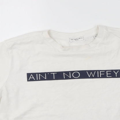 The Paper Press Womens White  Cotton Basic T-Shirt Size M Round Neck