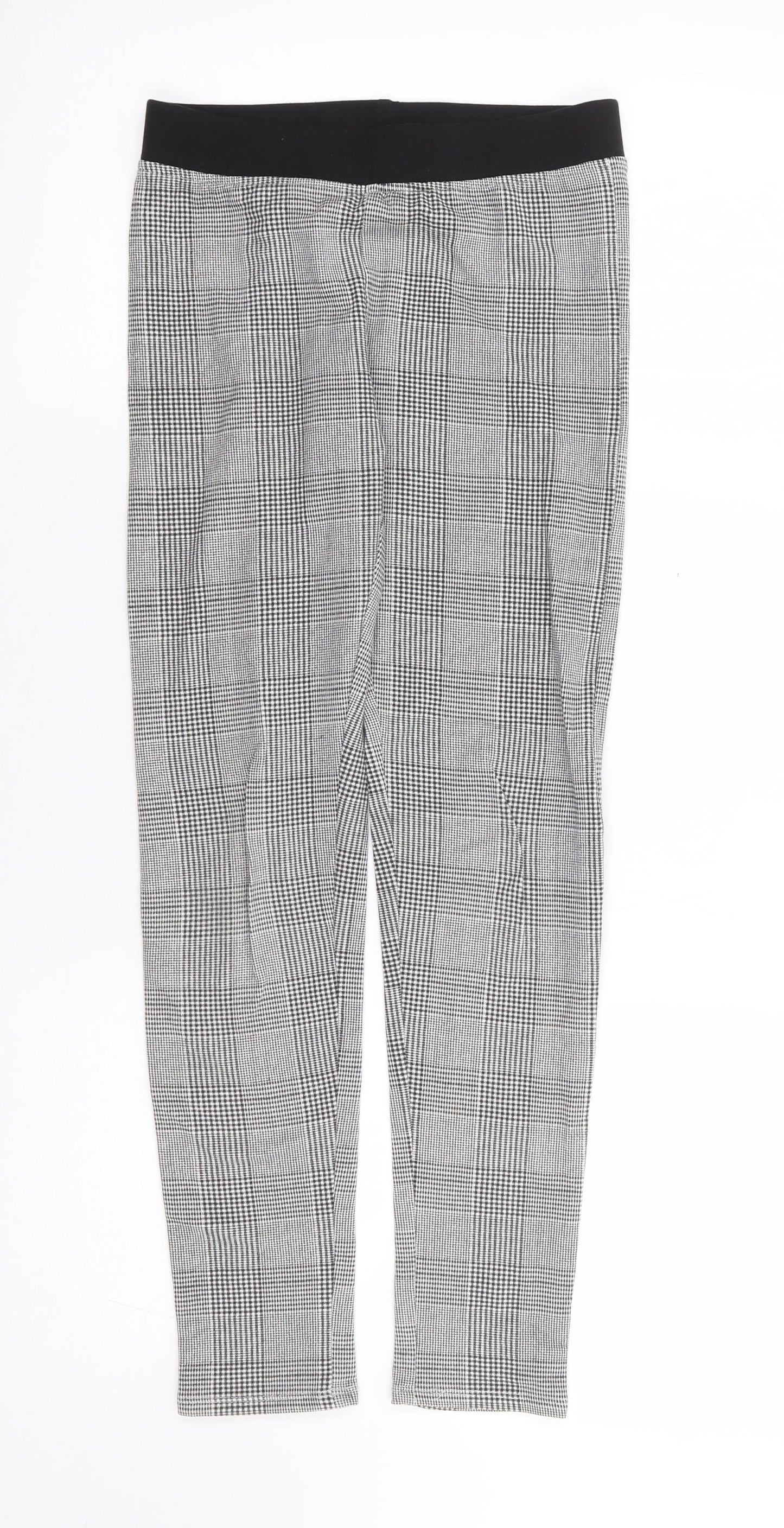 H&M  Girls Black Check Cotton Jogger Trousers Size 12 Years L24 in Regular