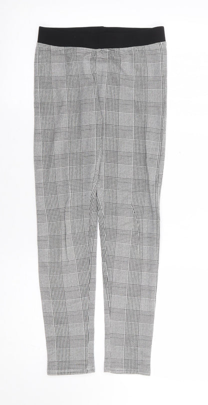 H&M  Girls Black Check Cotton Jogger Trousers Size 12 Years L24 in Regular