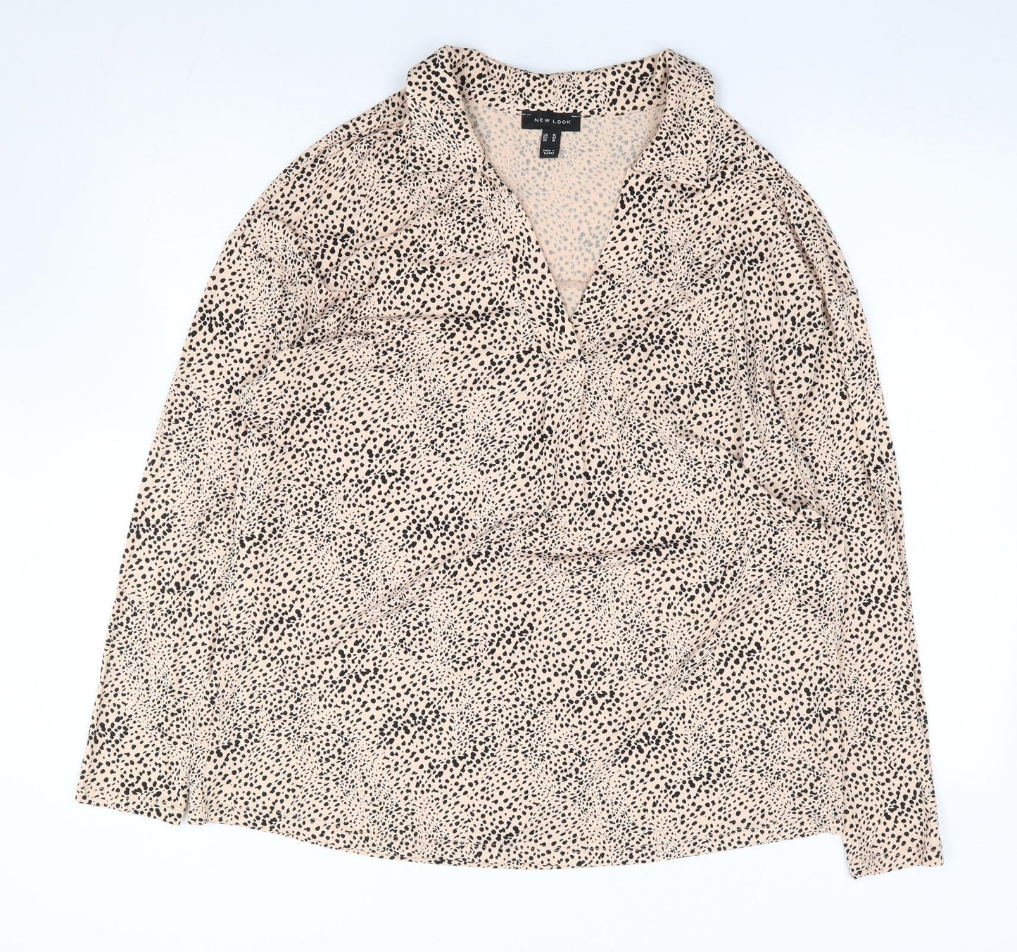 Nw Look  Womens Beige Animal Print Polyester Jersey Blouse Size 14 V-Neck