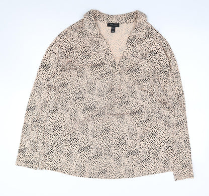 Nw Look  Womens Beige Animal Print Polyester Jersey Blouse Size 14 V-Neck