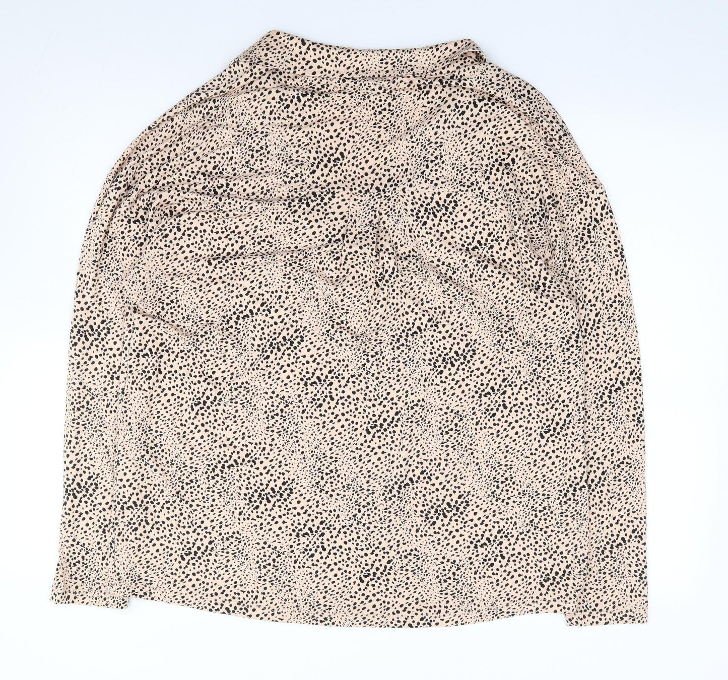 Nw Look  Womens Beige Animal Print Polyester Jersey Blouse Size 14 V-Neck
