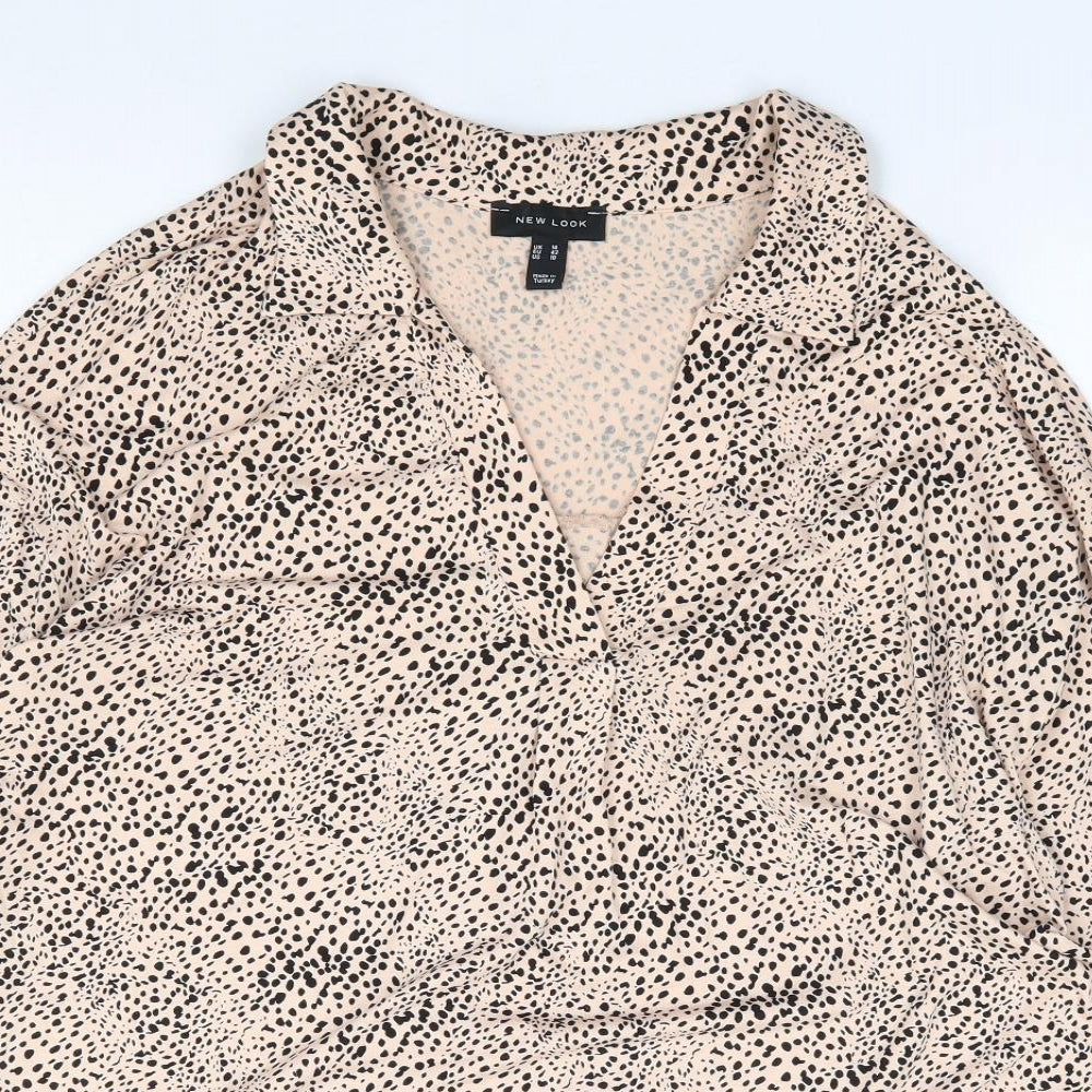 Nw Look  Womens Beige Animal Print Polyester Jersey Blouse Size 14 V-Neck