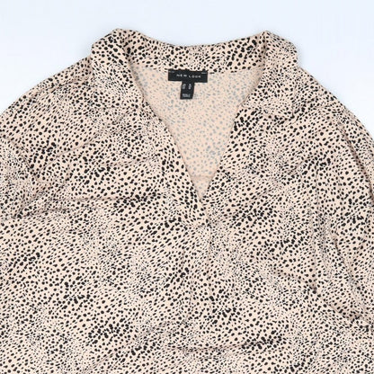 Nw Look  Womens Beige Animal Print Polyester Jersey Blouse Size 14 V-Neck