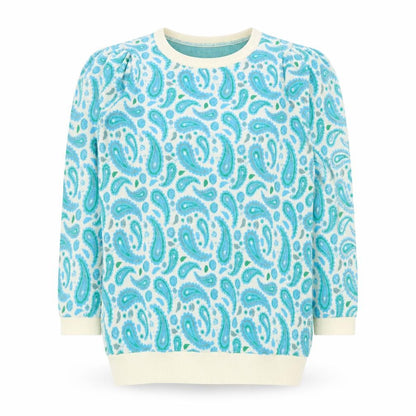 Savido Womens Blue Crew Neck Paisley Polyester Pullover Jumper Size S