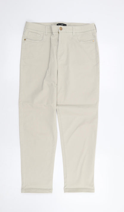 F&F Womens Beige  Cotton Straight Jeans Size 10 L25 in Regular Zip