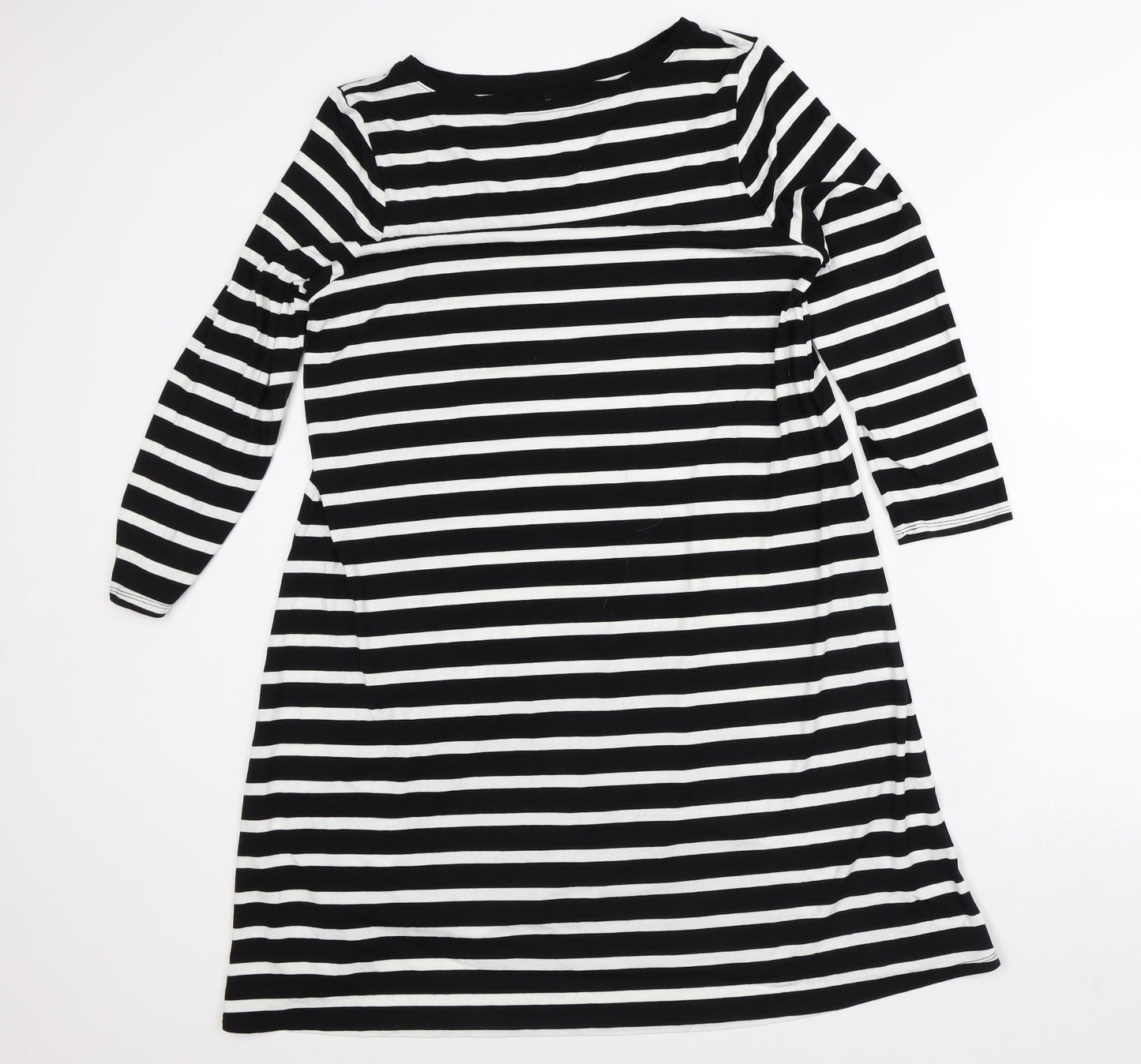 Amazon Womens White Striped Viscose T-Shirt Dress  Size M  Round Neck