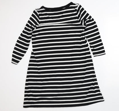 Amazon Womens White Striped Viscose T-Shirt Dress  Size M  Round Neck