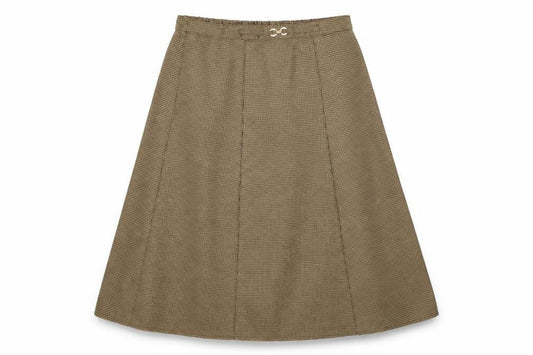 Damart Womens Brown Houndstooth Polyester A-Line Skirt Size 12