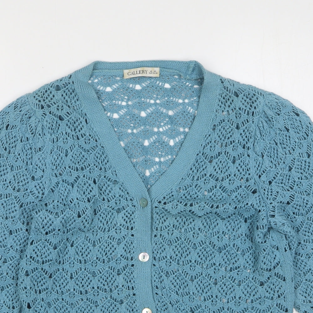 Gallery Womens Green V-Neck  Acrylic Cardigan Jumper Size XS