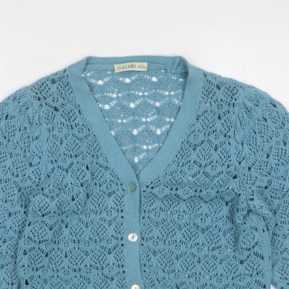 Gallery Womens Green V-Neck  Acrylic Cardigan Jumper Size XS