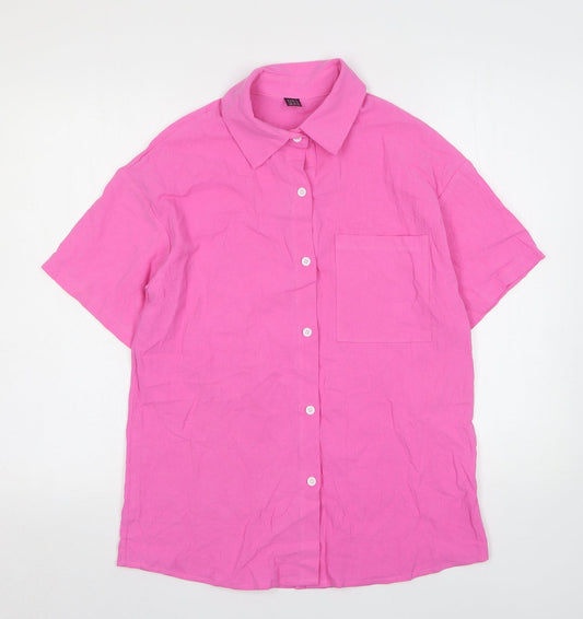 Shein  Womens Pink  Polyester Basic Button-Up Size 6 Collared