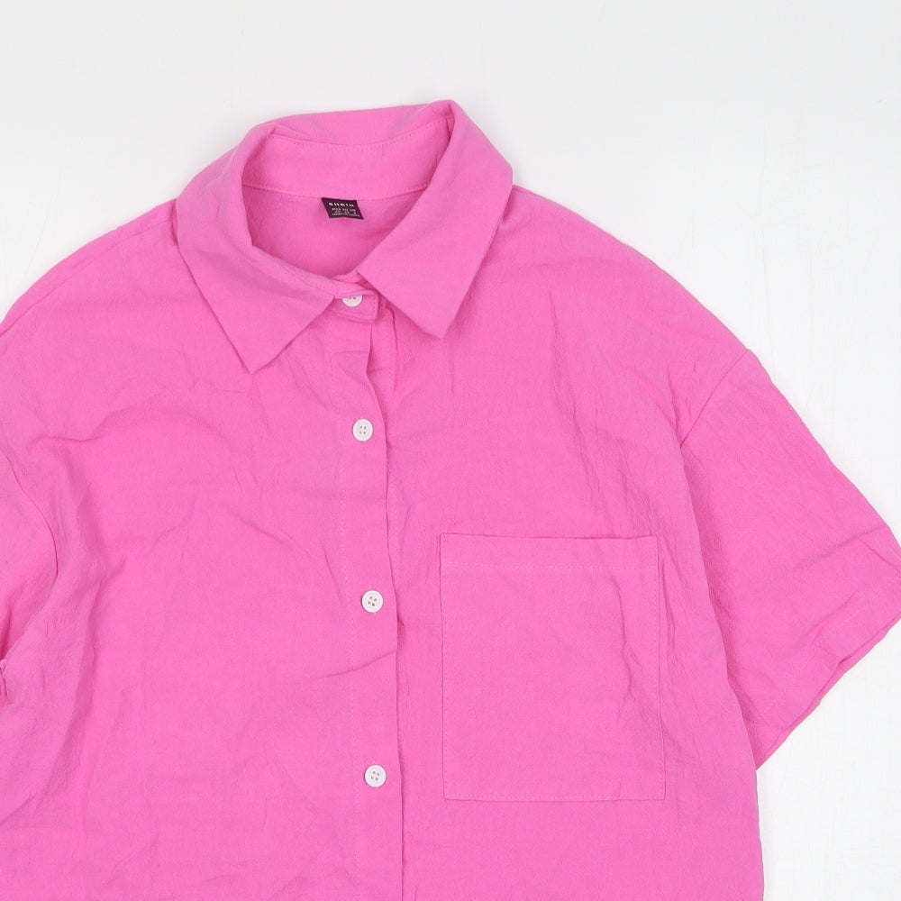 Shein  Womens Pink  Polyester Basic Button-Up Size 6 Collared