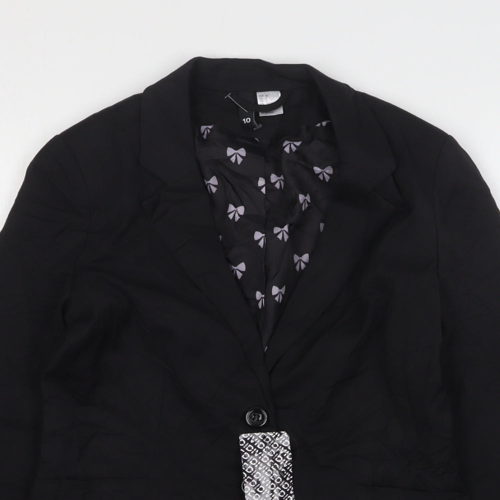H&M Womens Black  Polyester Jacket Suit Jacket Size 10