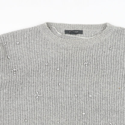 Primark Womens Grey Round Neck  Acrylic Pullover Jumper Size 10