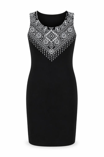 Amisu Womens Black Geometric Polyester Tank Dress  Size 10  Round Neck Pullover
