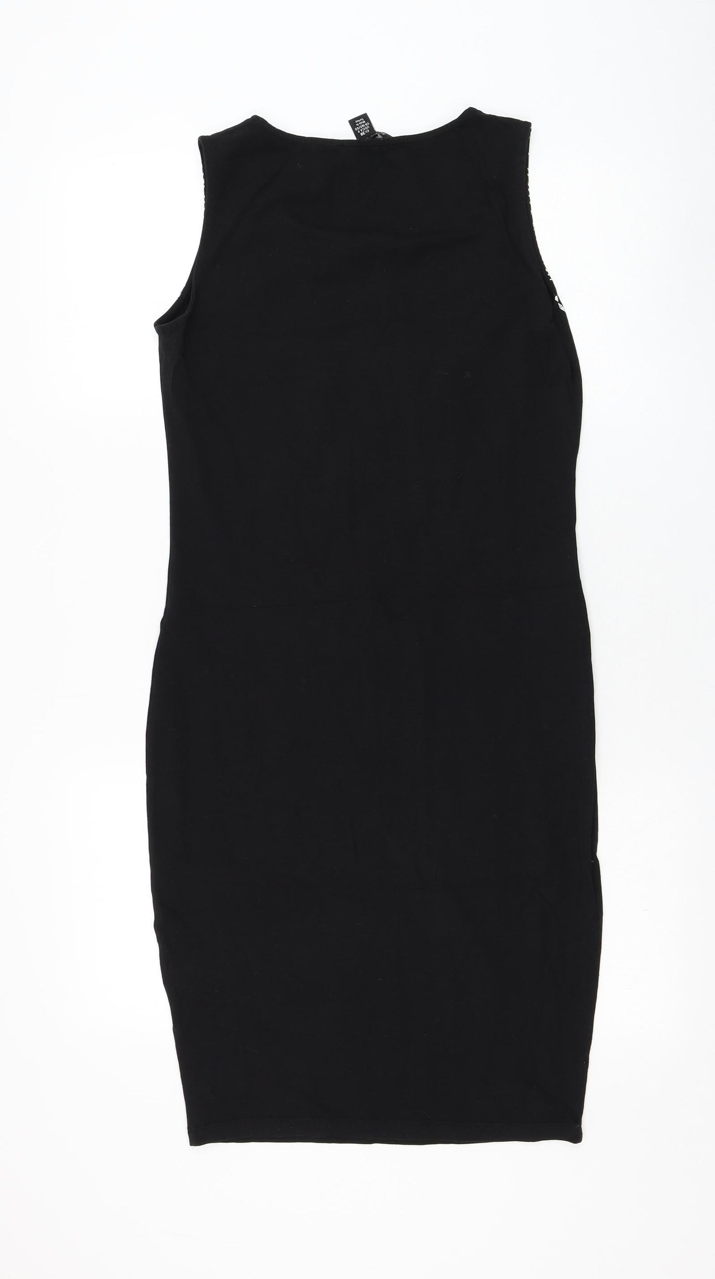 Amisu Womens Black Geometric Polyester Tank Dress  Size 10  Round Neck Pullover
