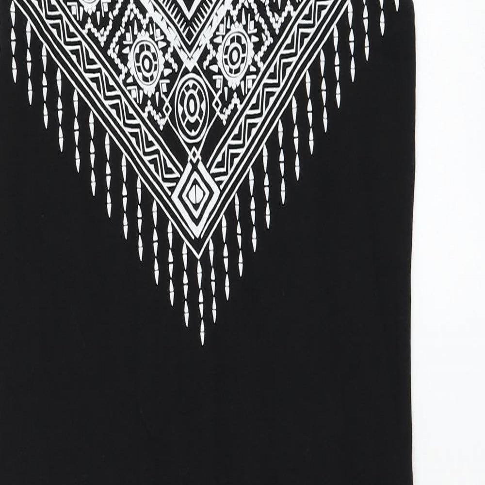 Amisu Womens Black Geometric Polyester Tank Dress  Size 10  Round Neck Pullover