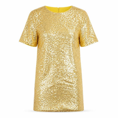 Glamorous Womens Gold  Polyester Shift  Size S  Round Neck Zip
