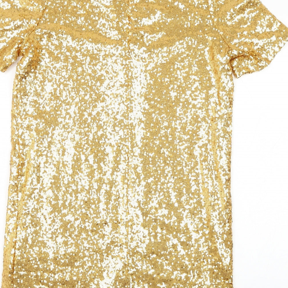 Glamorous Womens Gold  Polyester Shift  Size S  Round Neck Zip