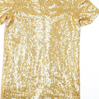 Glamorous Womens Gold  Polyester Shift  Size S  Round Neck Zip