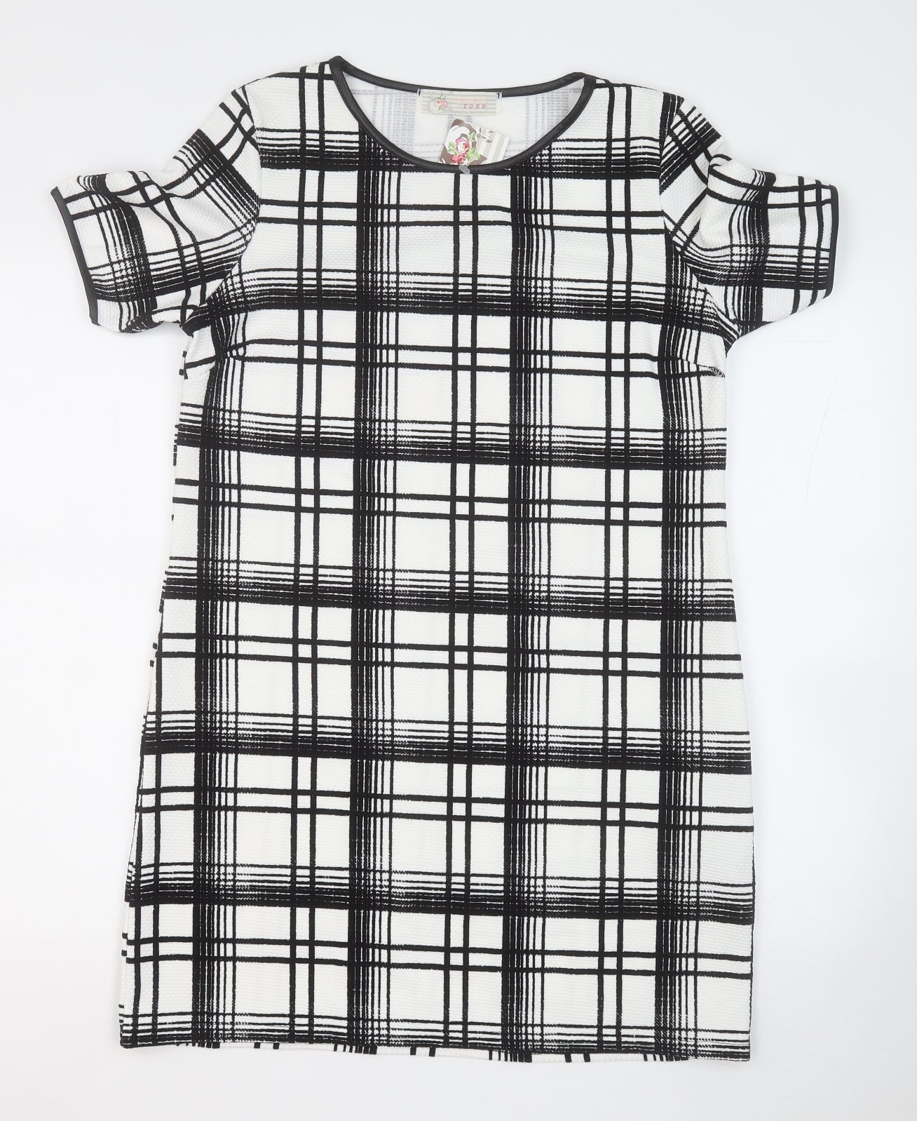 New Look Womens White Geometric Polyester T-Shirt Dress  Size 14  Round Neck