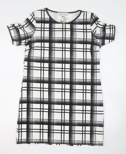 New Look Womens White Geometric Polyester T-Shirt Dress  Size 14  Round Neck